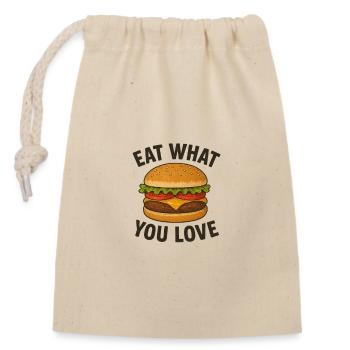 Humorvolles Burger-Motiv mit Spruch - Verschließbarer Geschenkbeutel aus Baumwolle (14x20cm) - Natur - Vorne
