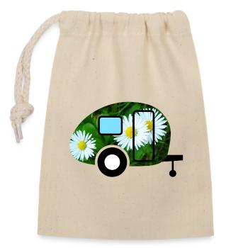 Caravan Vintage Gänseblümchen Wohnwagen Camping - Verschließbarer Geschenkbeutel aus Baumwolle (14x20cm) - Natur - Vorne