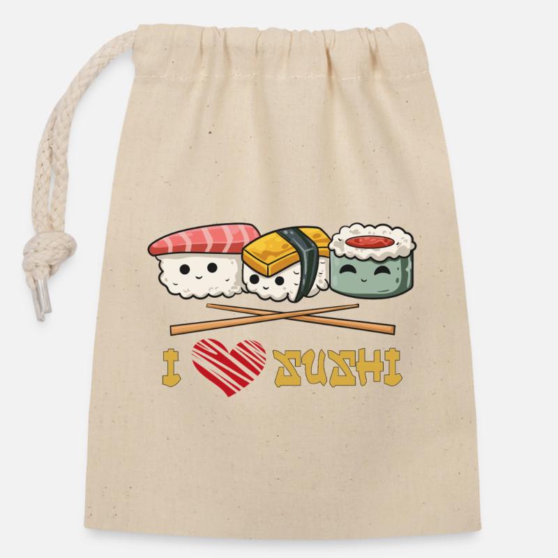 J’adore les sushis - Sac cadeau en coton avec cordon (14 x 20 cm) - nature