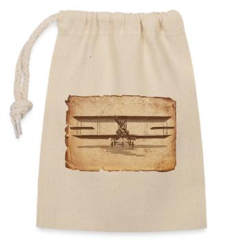 Vintage airplane illustration on scrap paper - Closable cotton gift bag (14x20cm) - nature - Front