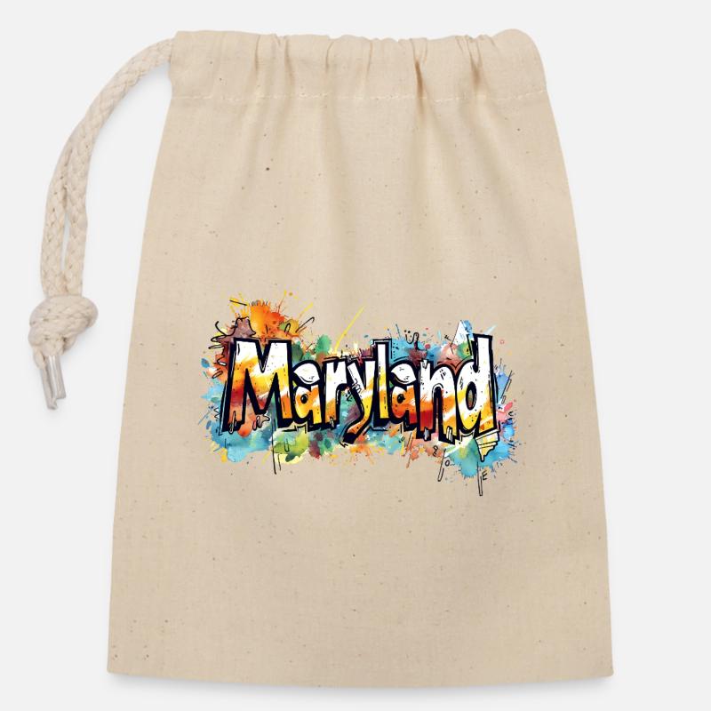 Maryland Art Splash Design - Verschließbarer Geschenkbeutel aus Baumwolle (14x20cm) - Natur