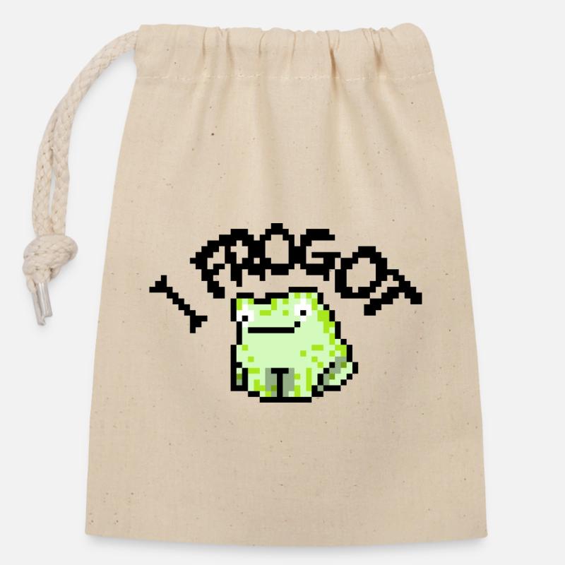 I frogot, cute frog - Closable cotton gift bag (14x20cm) - nature