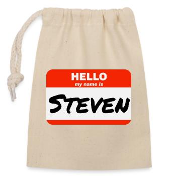 Bonjour, je m’appelle Steven Étiquette Étiquette Étiquette - Sac cadeau en coton avec cordon (14 x 20 cm) - nature - Devant