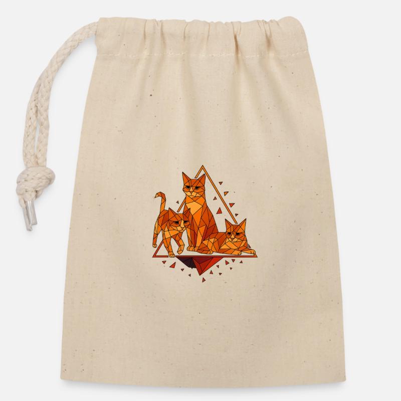 Chats géométriques dans un cadre en diamant - Sac cadeau en coton avec cordon (14 x 20 cm) - nature