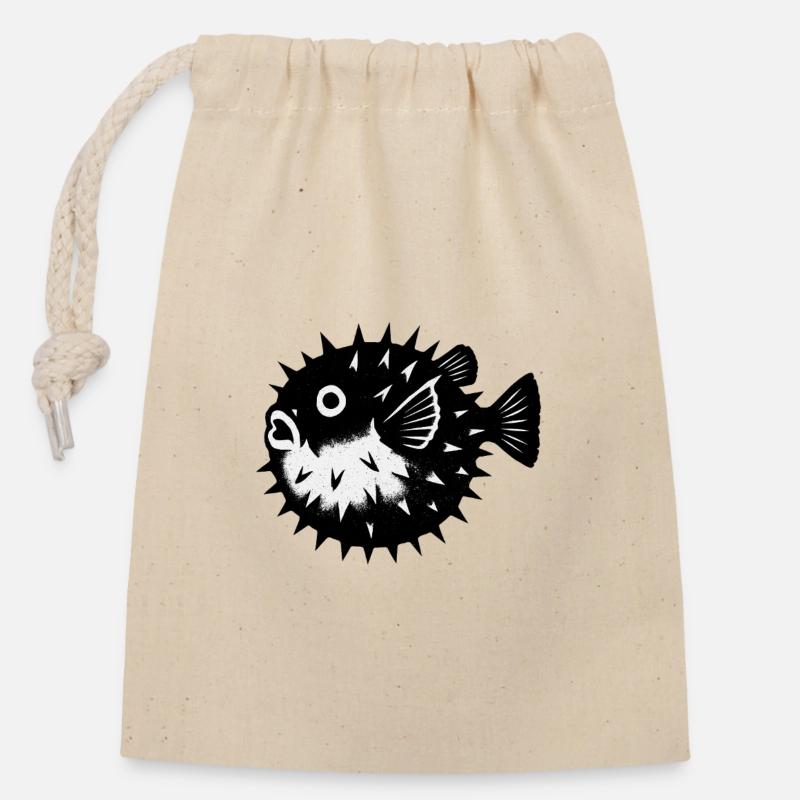 Contrast Puffer Fish with Spines - Closable cotton gift bag (14x20cm) - nature