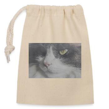 Cat portrait in glitch look - Closable cotton gift bag (14x20cm) - nature - Front