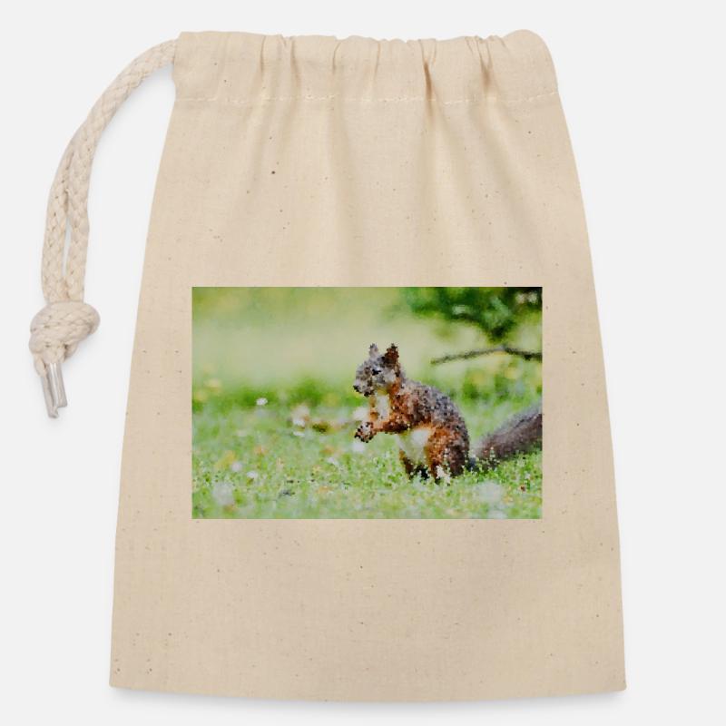 Mosaïque d’écureuil dans le champ d’herbe - Sac cadeau en coton avec cordon (14 x 20 cm) - nature