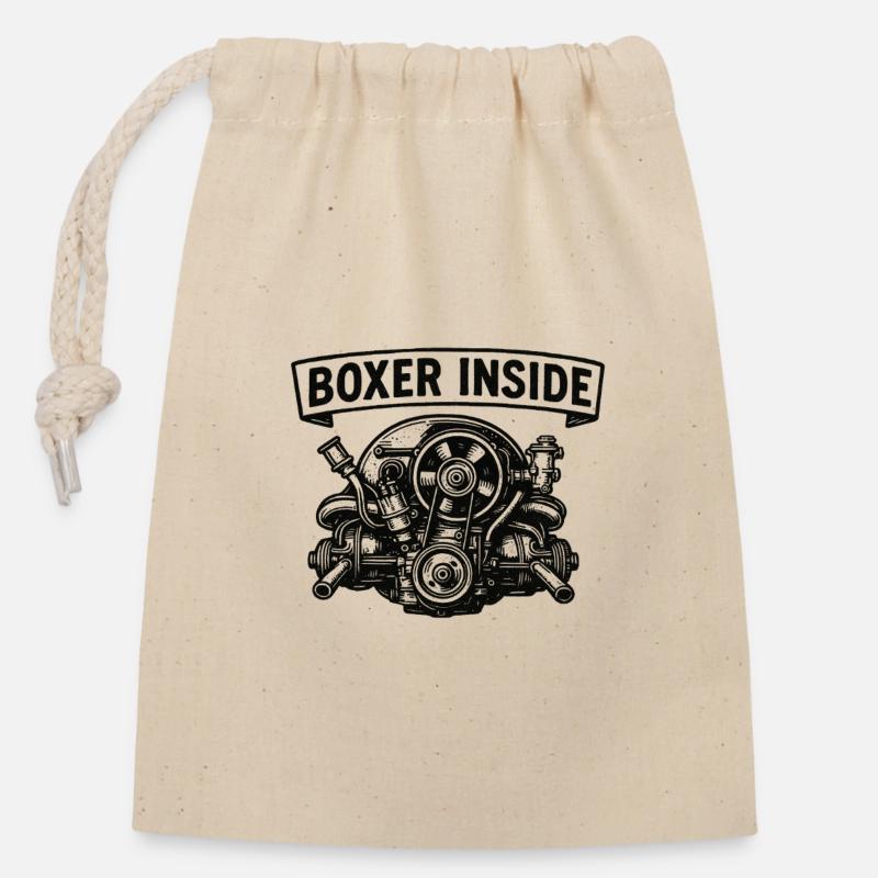 Boxer à l’intérieur - Sac cadeau en coton avec cordon (14 x 20 cm) - nature