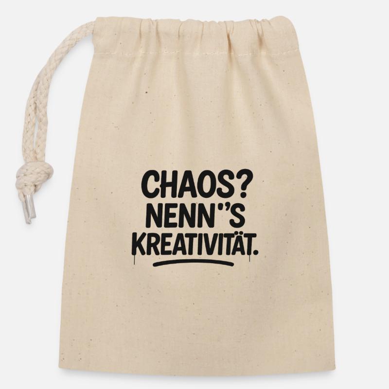 Chaos oder Kreativität - Verschließbarer Geschenkbeutel aus Baumwolle (14x20cm) - Natur