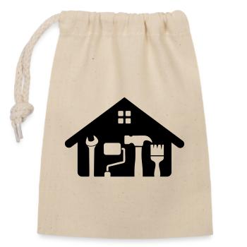Haus & Handwerk Logo – Hammer Schlüssel Farbrolle - Verschließbarer Geschenkbeutel aus Baumwolle (14x20cm) - Natur - Vorne