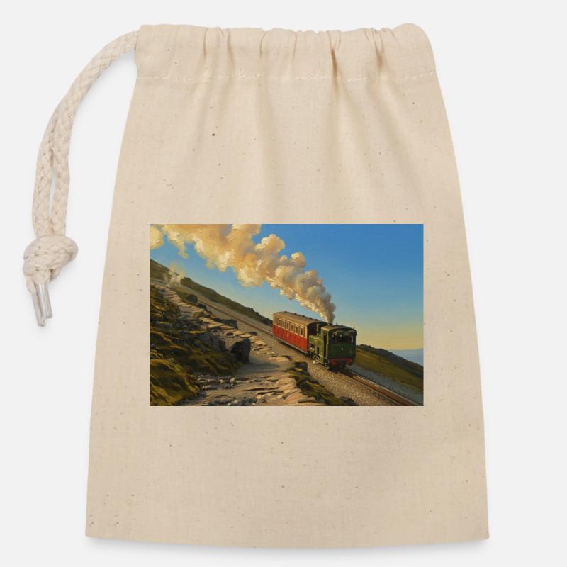 Machine à vapeur de Snowdon Mountain - Sac cadeau en coton avec cordon (14 x 20 cm) - nature