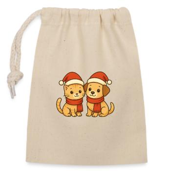 Duo de Noël Amis de compagnie - Sac cadeau en coton avec cordon (14 x 20 cm) - nature - Devant