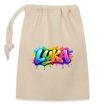 Graffiti LUKA Name Gift Ideal druckbar - Verschließbarer Geschenkbeutel aus Baumwolle (14x20cm) - Natur - Vorne