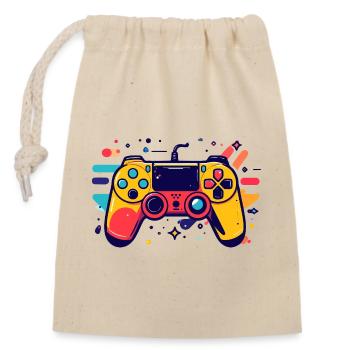 Farbiger Spielcontroller Gaming Popkunst Motiv - Verschließbarer Geschenkbeutel aus Baumwolle (14x20cm) - Natur - Vorne
