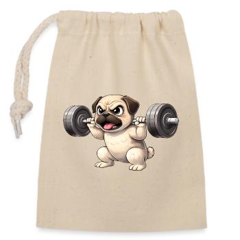 Mops Workout Bodybuilding Hundefan Fitness Stark - Verschließbarer Geschenkbeutel aus Baumwolle (14x20cm) - Natur - Vorne