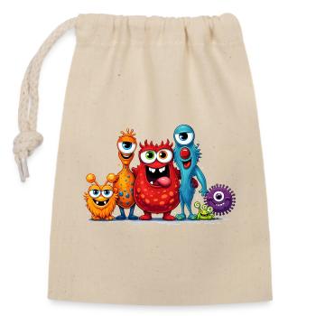 Bunte Monster Familie im Cartoon Stil  - Verschließbarer Geschenkbeutel aus Baumwolle (14x20cm) - Natur - Vorne