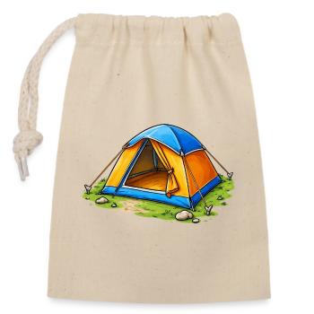 Campingzelt Cartoon Illustration - Verschließbarer Geschenkbeutel aus Baumwolle (14x20cm) - Natur - Vorne