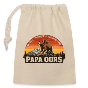 Papa Ours | Le Seul L'Unique L'Athentique - Verschließbarer Geschenkbeutel aus Baumwolle (14x20cm) - Natur - Vorne