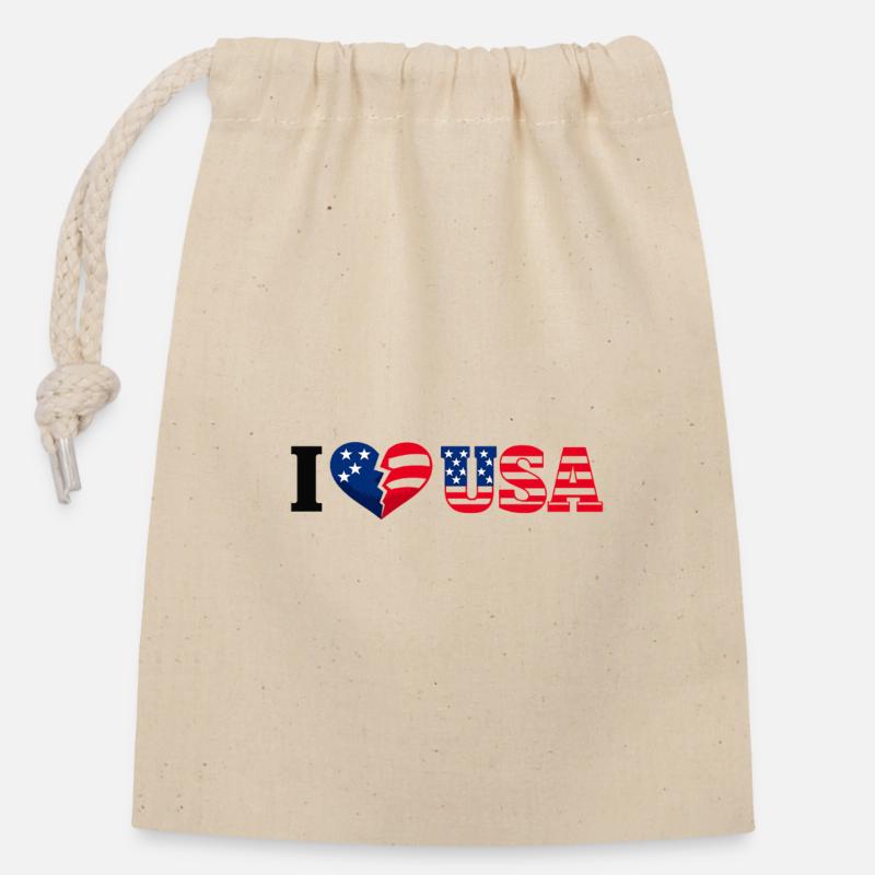 I Heart USA Star-Spangled Flag Pattern - Closable cotton gift bag (14x20cm) - nature