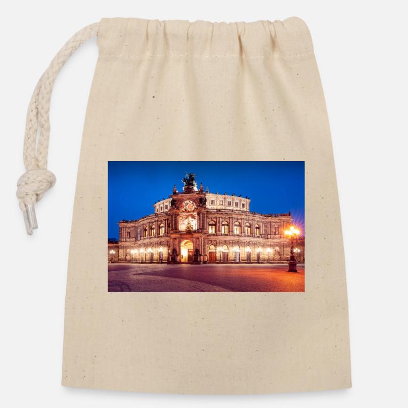 Dresdner Semperoper im Abendlicht - Verschließbarer Geschenkbeutel aus Baumwolle (14x20cm) - Natur