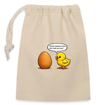 Un poussin qui appelle son pote dans l’œuf, jeu de mots de dessin animé - Sac cadeau en coton avec cordon (14 x 20 cm) - nature - Devant