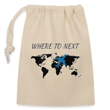 Where to Next Reiseabenteuer - Verschließbarer Geschenkbeutel aus Baumwolle (14x20cm) - Natur - Vorne