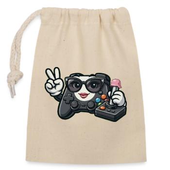 Kawaii WWII Game Controller - Closable cotton gift bag (14x20cm) - nature - Front