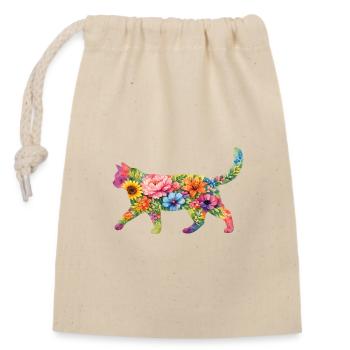 Katze Silhouette Blumen Bunt - Verschließbarer Geschenkbeutel aus Baumwolle (14x20cm) - Natur - Vorne