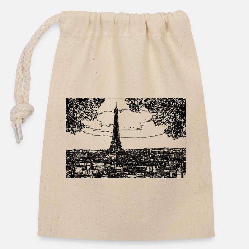 Eiffelturm linienzeichnung - Verschließbarer Geschenkbeutel aus Baumwolle (14x20cm) - Natur