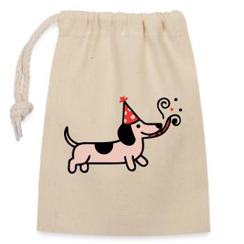 Party Dachshund Birthday Dog - Closable cotton gift bag (14x20cm) - nature - Front