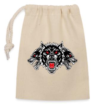 Hund Cerberus Totem, Drei Köpfe, Rote Augen - Verschließbarer Geschenkbeutel aus Baumwolle (14x20cm) - Natur - Vorne