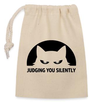 Cat Silent Judgment Black Humor - Closable cotton gift bag (14x20cm) - nature - Front