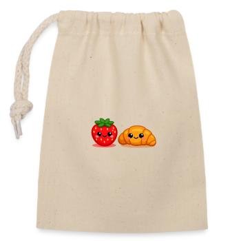 Amis croissants à la fraise - Sac cadeau en coton avec cordon (14 x 20 cm) - nature - Devant
