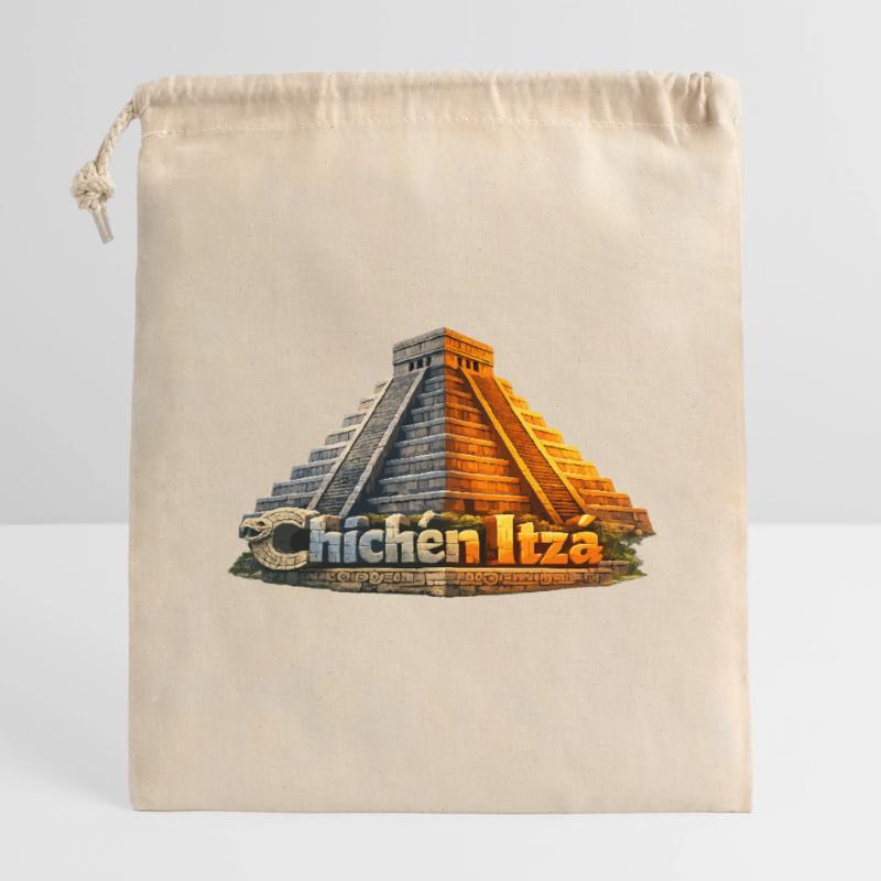 Serpent pyramidal de Chichen Itza Sac cadeau en coton avec cordon (14 x 20 cm)