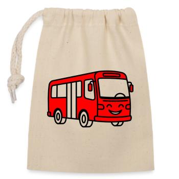 Bus-Cartoon - Verschließbarer Geschenkbeutel aus Baumwolle (14x20cm) - Natur - Vorne