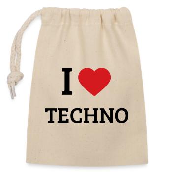 I Love Techno Spruch – Club & Festival Rave Design - Verschließbarer Geschenkbeutel aus Baumwolle (14x20cm) - Natur - Vorne