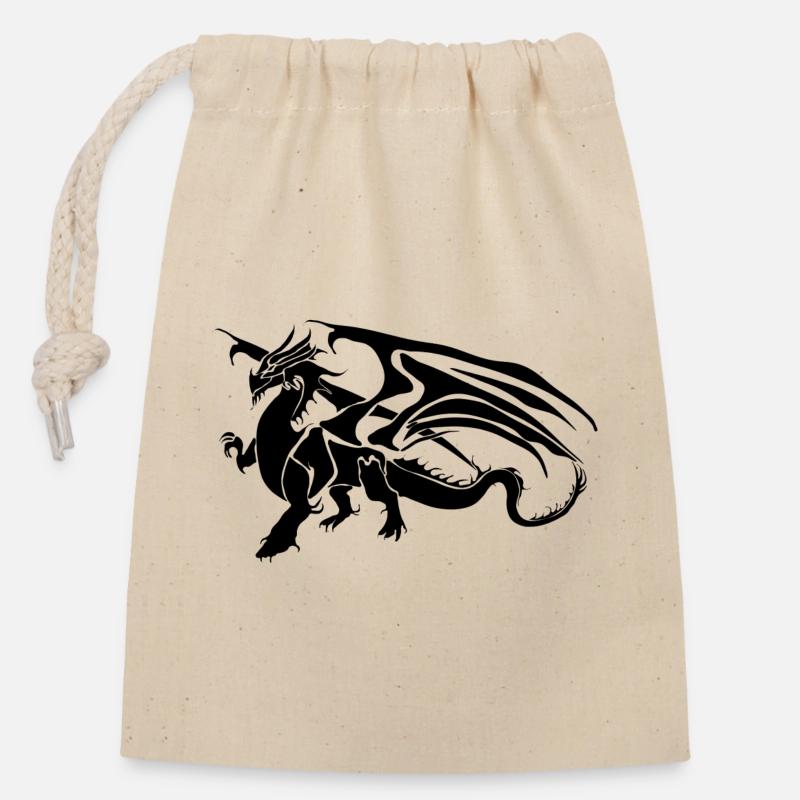 black dragon - Sac cadeau en coton avec cordon (14 x 20 cm) - nature