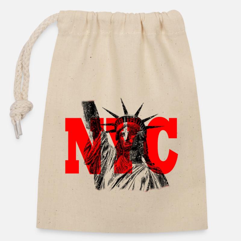 New York - Sac cadeau en coton avec cordon (14 x 20 cm) - nature