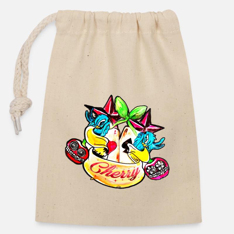 Cherry Rockabilly - Verschließbarer Geschenkbeutel aus Baumwolle (14x20cm) - Natur