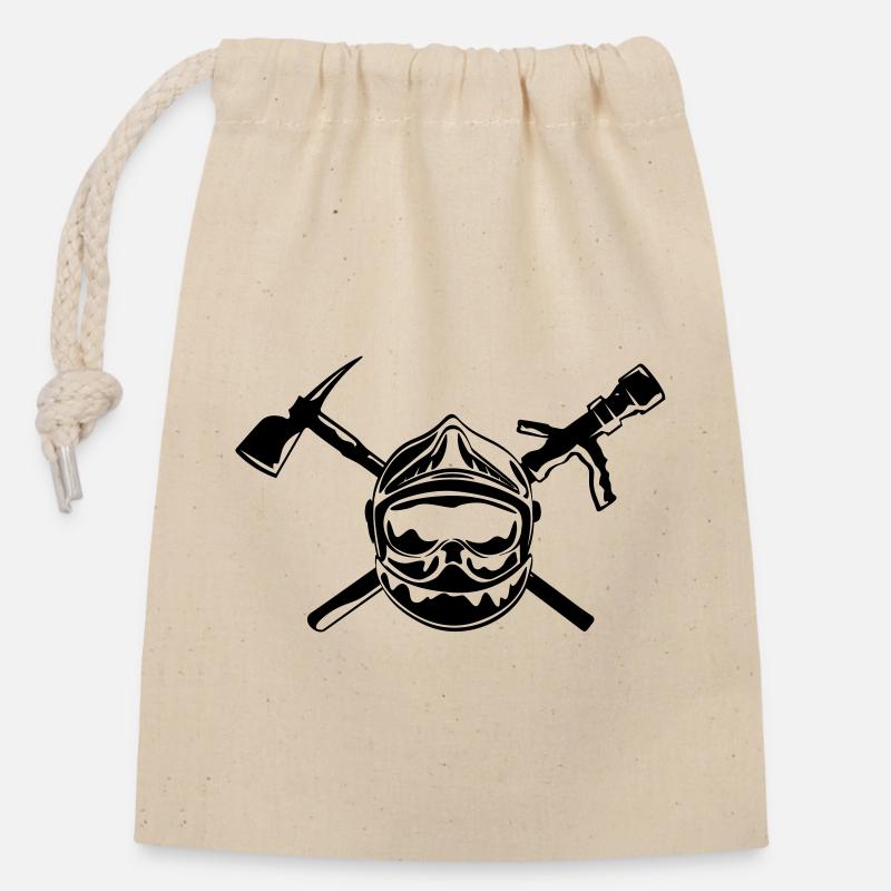 casque_pompier_hache et lance - Sac cadeau en coton avec cordon (14 x 20 cm) - nature