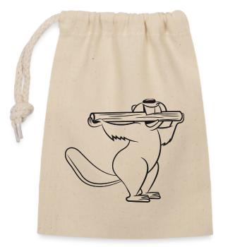 Beaver funny funny tree trunk eat wood dam What - Closable cotton gift bag (14x20cm) - nature - Front