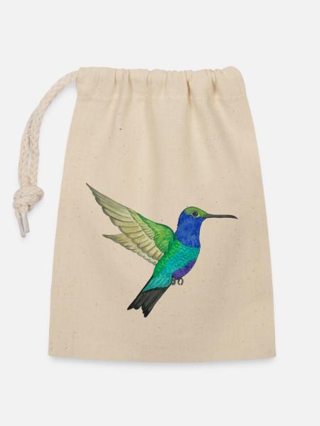 Kolibri Paradiesvogel - Verschließbarer Geschenkbeutel aus Baumwolle (14x20cm) - Natur