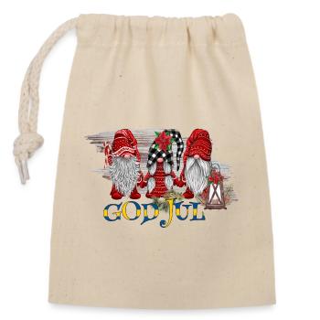 God jul # Fröhliche Weihnachten # Sverige - Verschließbarer Geschenkbeutel aus Baumwolle (14x20cm) - Natur - Vorne