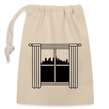 Hochhäuser Großstadt Fenster Vorhang - Verschließbarer Geschenkbeutel aus Baumwolle (14x20cm) - Natur - Vorne