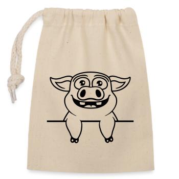 Witziges Stall Schwein Comic - Verschließbarer Geschenkbeutel aus Baumwolle (14x20cm) - Natur - Vorne