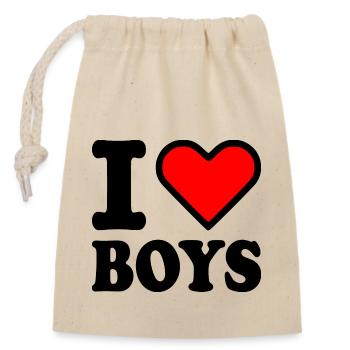 I love boys - Closable cotton gift bag (14x20cm) - nature - Front