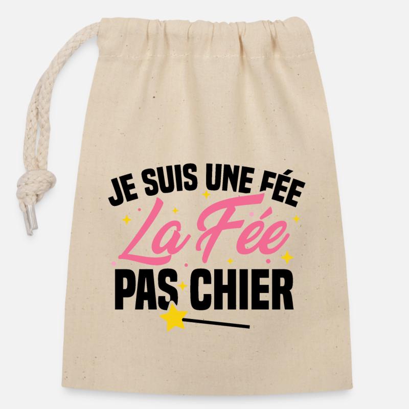 Je suis une fée la fée pas chier - Sac cadeau en coton avec cordon (14 x 20 cm) - nature