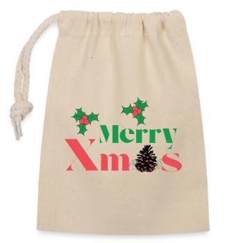 MERRY XMAS - Sac cadeau en coton avec cordon (14 x 20 cm) - nature - Devant