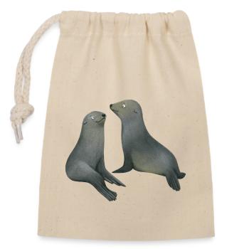 Otaries à fourrure - Sac cadeau en coton avec cordon (14 x 20 cm) - nature - Devant