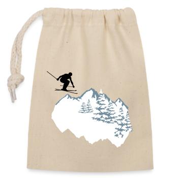 Skifahren, Ski, Berge, Alpen - Verschließbarer Geschenkbeutel aus Baumwolle (14x20cm) - Natur - Vorne